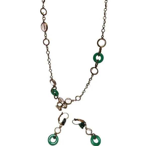 Antique All Glass Art Deco Necklace Set (A2690)